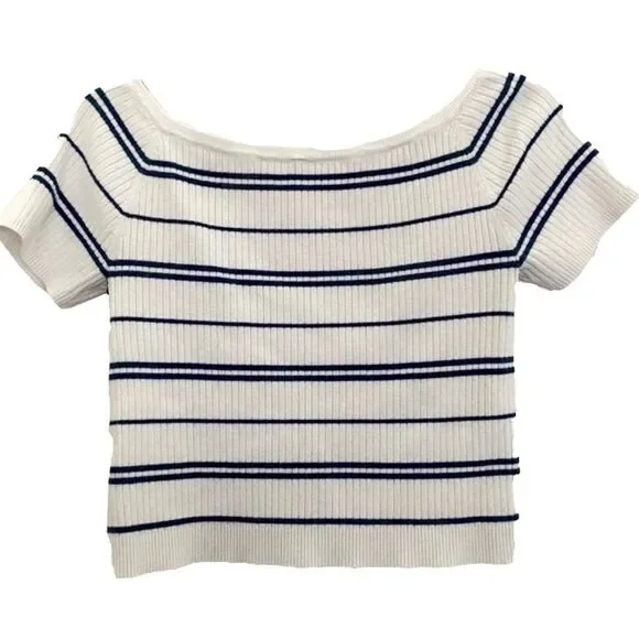 Large- PacSun crop top white/navy - Picture 1 of 3